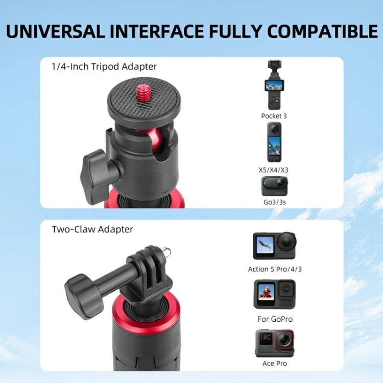 Flymile 1.4m Extendable Selfie Stick Tripod For Action Cameras One-Button Quick Setup Monopod With Wide-Angle View