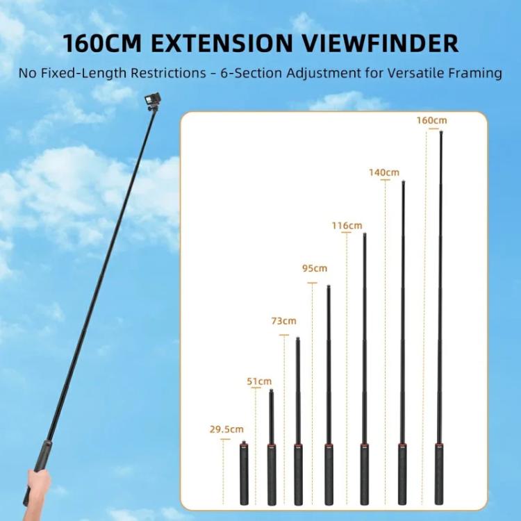 Flymile 1.6m Extendable Selfie Stick Tripod For Action Cameras One-Button Quick Setup Monopod With Wide-Angle View