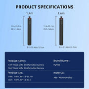 Flymile 1.6m Extendable Selfie Stick Tripod For Action Cameras One-Button Quick Setup Monopod With Wide-Angle View