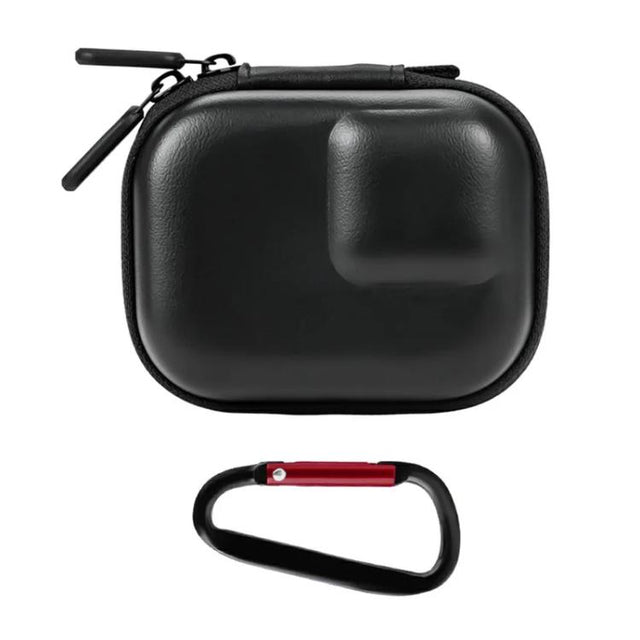 Flymile PU Mini Camera Case with Carabiner For Caged DJI Action 3/4/5 Pro/Insta360 Ace Pro 2/1/GoPro(Black)