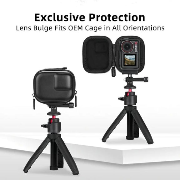 Flymile PU Mini Camera Case with Carabiner For Caged DJI Action 3/4/5 Pro/Insta360 Ace Pro 2/1/GoPro(Blue)