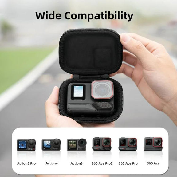 Flymile PU Mini Camera Case with Carabiner For Caged DJI Action 3/4/5 Pro/Insta360 Ace Pro 2/1/GoPro(Blue)