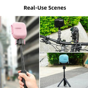 Flymile PU Mini Camera Case with Carabiner For Caged DJI Action 3/4/5 Pro/Insta360 Ace Pro 2/1/GoPro(Blue)