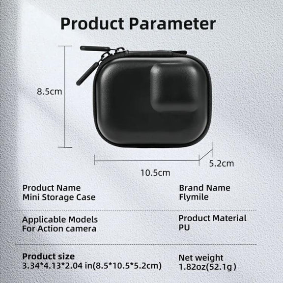 Flymile PU Mini Camera Case with Carabiner For Caged DJI Action 3/4/5 Pro/Insta360 Ace Pro 2/1/GoPro(Blue)