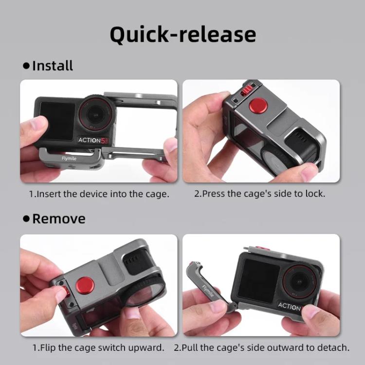 For DJI Osmo Action 5 Pro/4/3 Flymile Metal Protective Cage with Cold Shoe Mount(Metal Color)