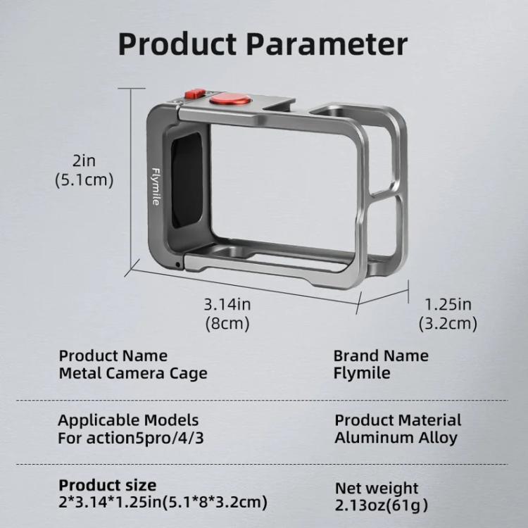 For DJI Osmo Action 5 Pro/4/3 Flymile Metal Protective Cage with Cold Shoe Mount(Metal Color)