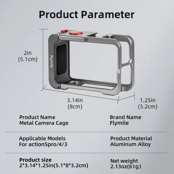 For DJI Osmo Action 5 Pro/4/3 Flymile Metal Protective Cage with Cold Shoe Mount(Metal Color)