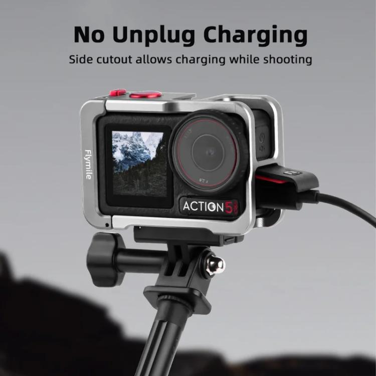 For DJI Osmo Action 5 Pro/4/3 Flymile Metal Protective Cage with Cold Shoe Mount(Metal Color)