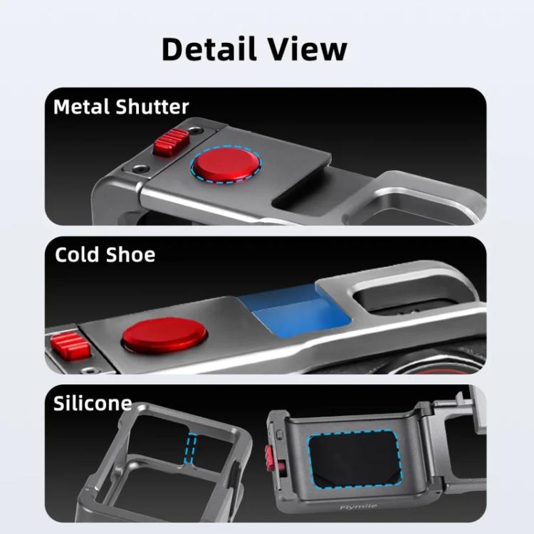 For DJI Osmo Action 5 Pro/4/3 Flymile Metal Protective Cage with Cold Shoe Mount(Metal Color)