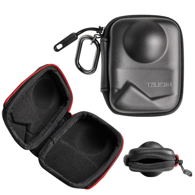 TELESIN Open Bottom PU Carrying Case for DJI Osmo 360 Camera Protective Pouch with Carabiner Clip