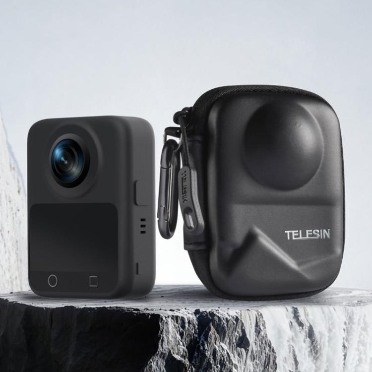 TELESIN Open Bottom PU Carrying Case for DJI Osmo 360 Camera Protective Pouch with Carabiner Clip