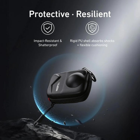 TELESIN Open Bottom PU Carrying Case for DJI Osmo 360 Camera Protective Pouch with Carabiner Clip