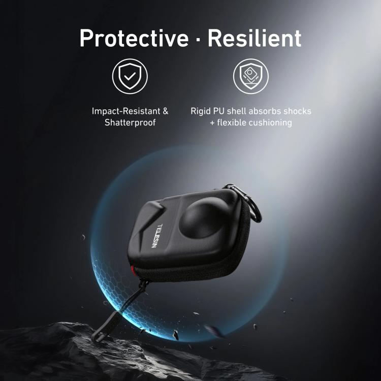 TELESIN Open Bottom PU Carrying Case for DJI Osmo 360 Camera Protective Pouch with Carabiner Clip