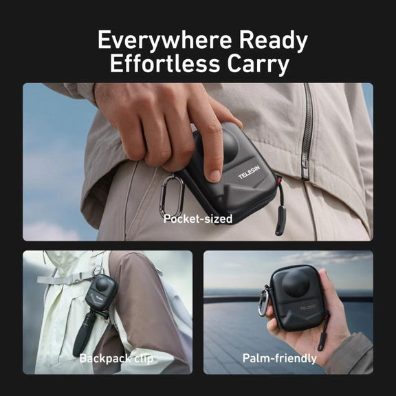 TELESIN Open Bottom PU Carrying Case for DJI Osmo 360 Camera Protective Pouch with Carabiner Clip
