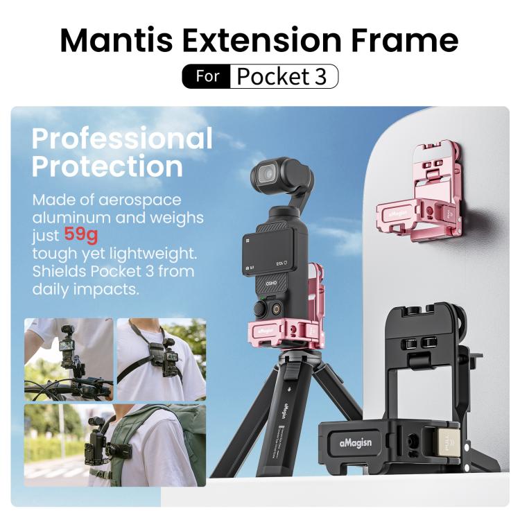 For DJI Pocket 3 aMagisn Mantis Extension Frame Magnetic Mount for Hands-Free Vlogging(Pink)