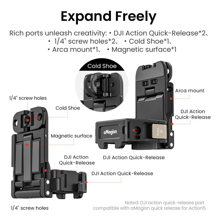For DJI Pocket 3 aMagisn Mantis Extension Frame Magnetic Mount for Hands-Free Vlogging(Black)