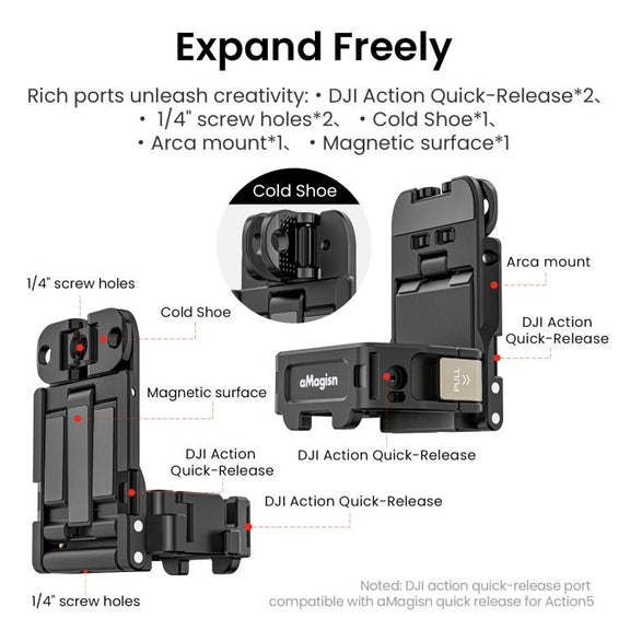 For DJI Pocket 3 aMagisn Mantis Extension Frame Magnetic Mount for Hands-Free Vlogging(Black)