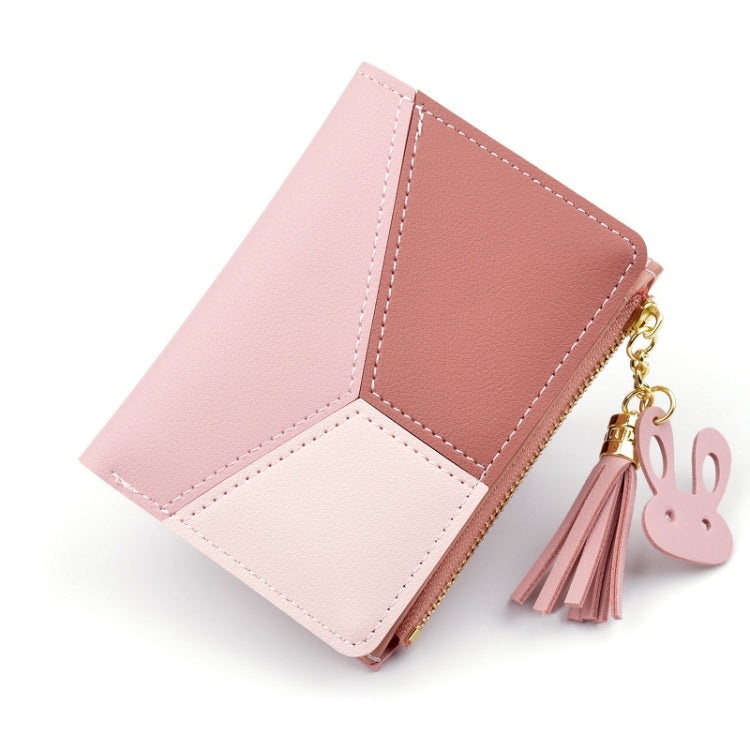 Short Leather Women Zipper Purse Panelled Wallets Trendy Coin Purse(Blue)