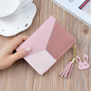 Short Leather Women Zipper Purse Panelled Wallets Trendy Coin Purse(Blue)