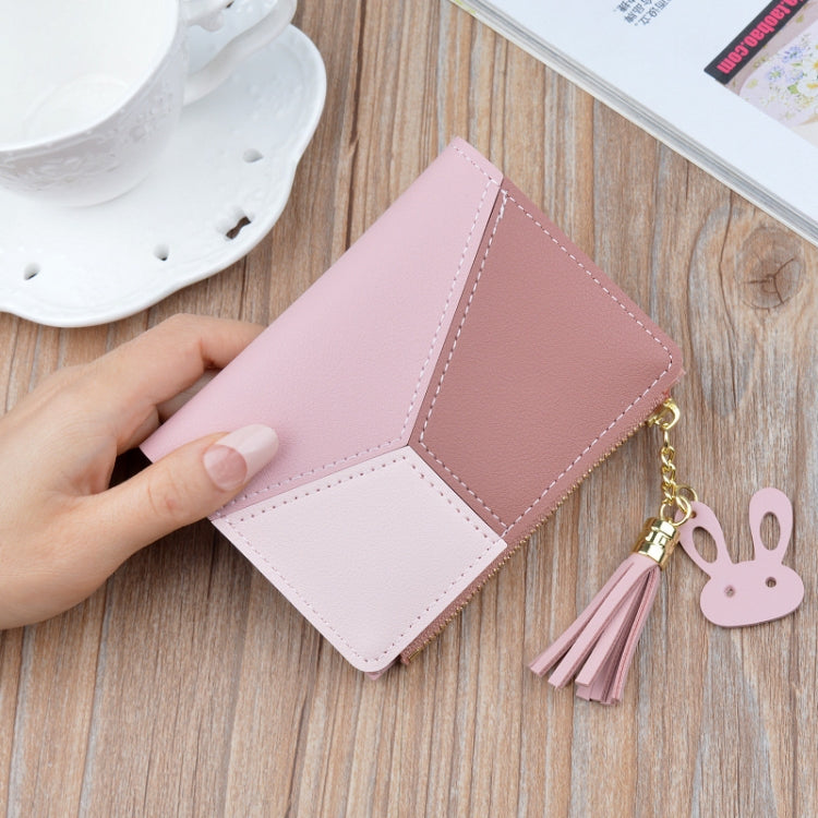 Short Leather Women Zipper Purse Panelled Wallets Trendy Coin Purse(Blue)