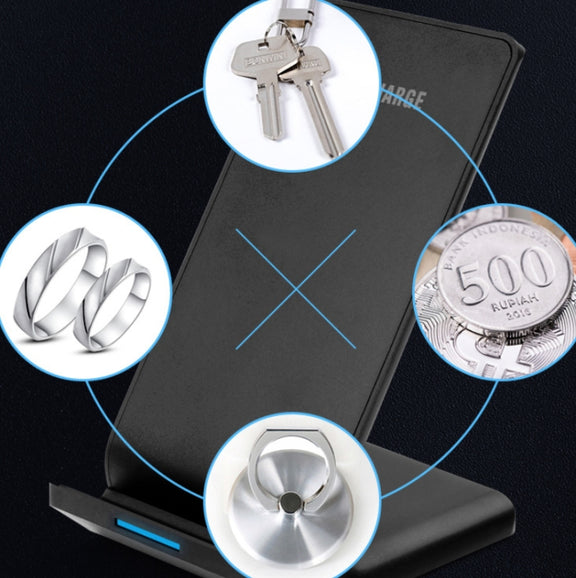 R2 10W Vertical Mobile Phone Wireless Charger Smart Fast Charge Charging Stand Desktop Stand(Black)
