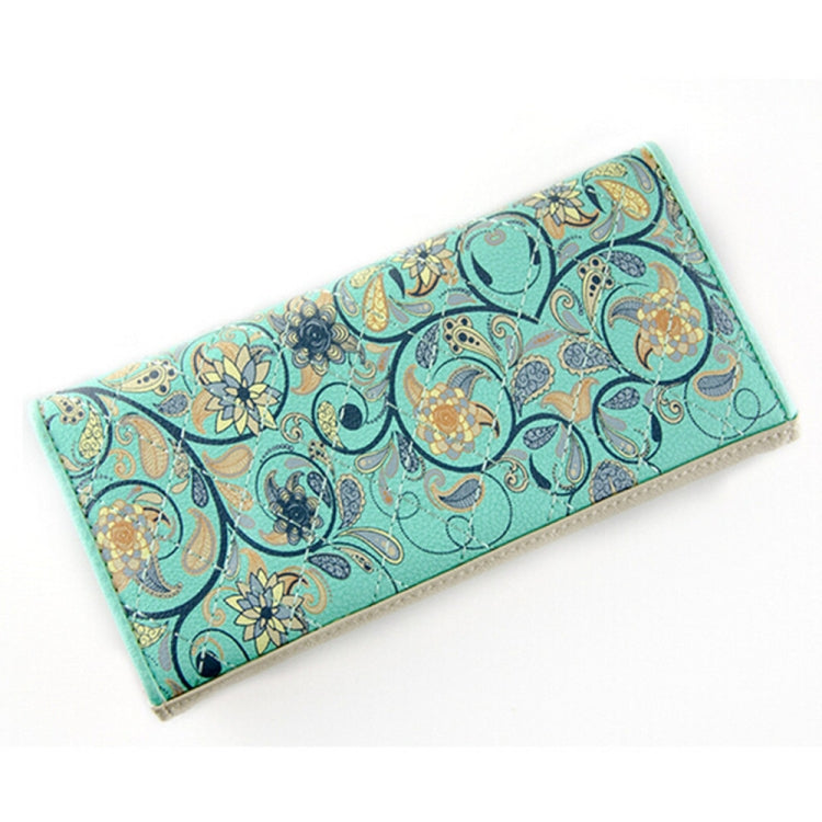 Long Leather Floral Pattern Wallets Coin Purses Money Bag for Women(Green)