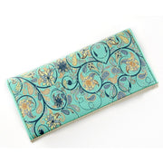Long Leather Floral Pattern Wallets Coin Purses Money Bag for Women(Green)