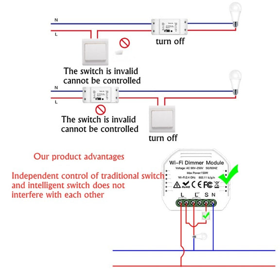 Concealed Wifi Smart Switch Dimmer Switch And Traditional Switch Dual Control Smart Switch