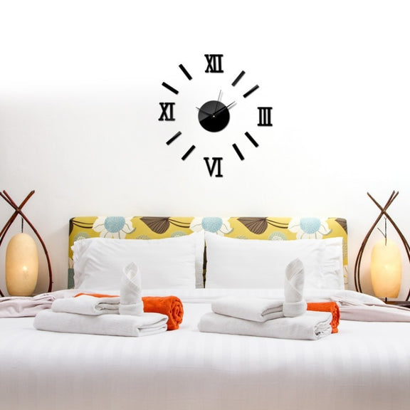 Modern DIY Indoor Roman Wall Clock Mirror Effect 3D Wall Sticker(Black)