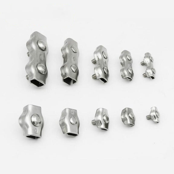 5 PCS 304 Stainless Steel Plate Single Clip Double Clamp Wire Rope Clamp, Specification:M3, Style:Double Clip