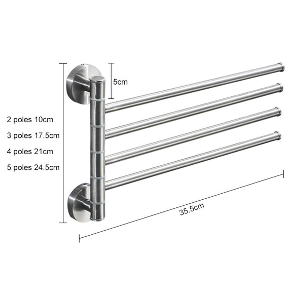 Stainless Steel Towel Bar Rotating Towel Rack Bathroom Kitchen Wall-mounted Towel Polished Rack Holder, Model:Brushed Five Poles