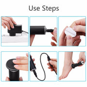 Electric Foot File Speed Adjustable Sandpaper Discs Callus Remover Pedicure Fast Remove Feet Hard Cracked Dry Dead Skin Tool, Plug Type:US plug(Black)