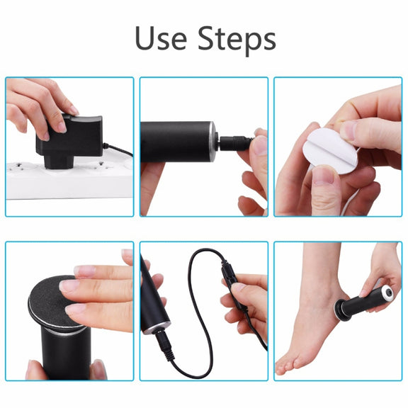 Electric Foot File Speed Adjustable Sandpaper Discs Callus Remover Pedicure Fast Remove Feet Hard Cracked Dry Dead Skin Tool, Plug Type:EU plug(Black)