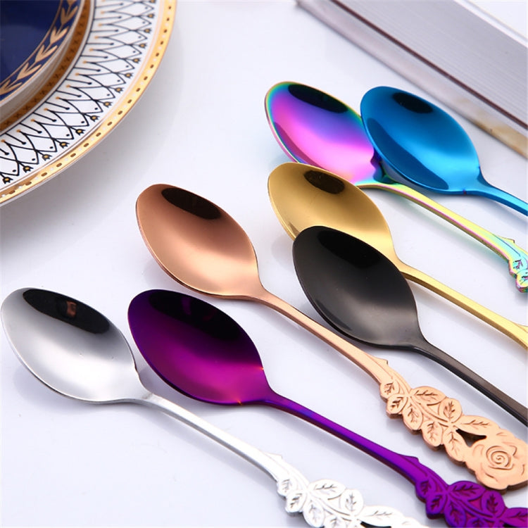Small Mini Stainless Steel Rose Flower Coffee Spoon Strring Spoon Teaspoon Tea Spoon Dessert Spoon Long Handle Tableware(Blue)