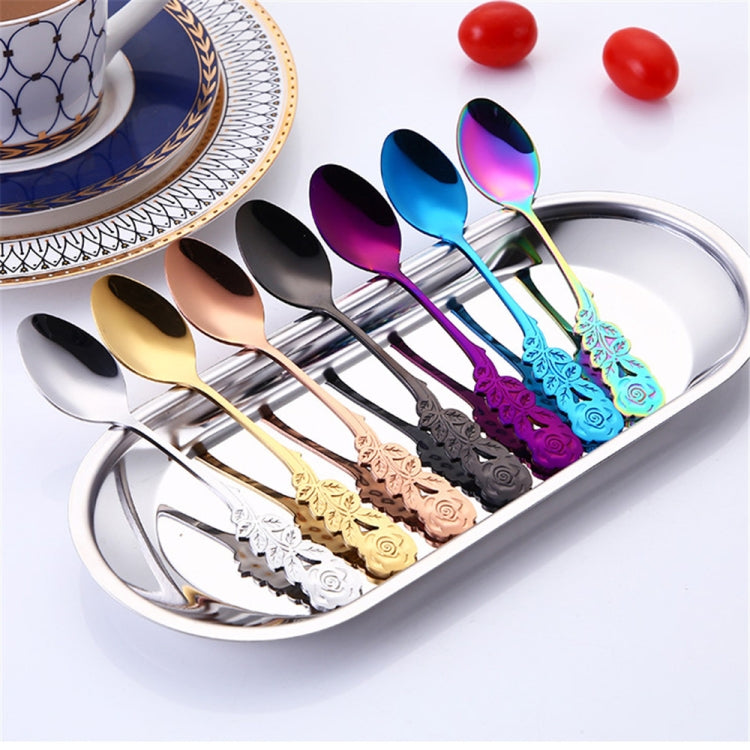 Small Mini Stainless Steel Rose Flower Coffee Spoon Strring Spoon Teaspoon Tea Spoon Dessert Spoon Long Handle Tableware(Blue)