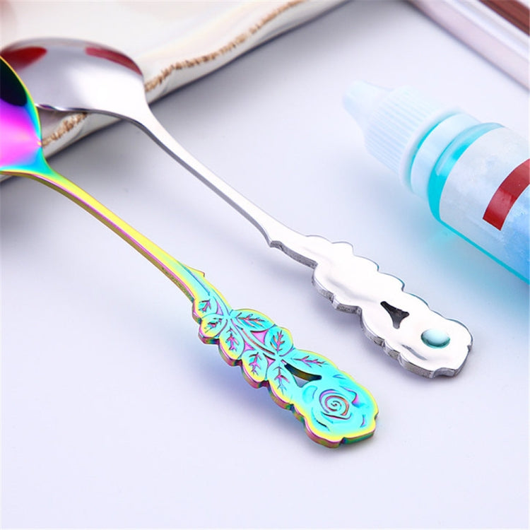 Small Mini Stainless Steel Rose Flower Coffee Spoon Strring Spoon Teaspoon Tea Spoon Dessert Spoon Long Handle Tableware(Blue)