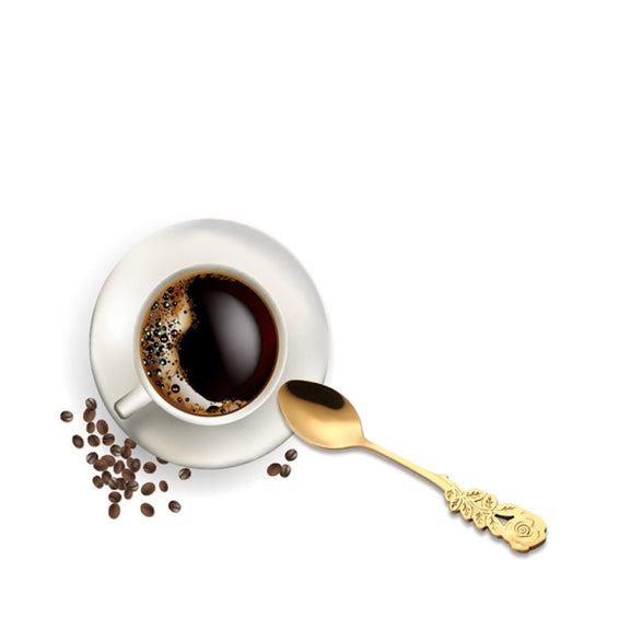 Small Mini Stainless Steel Rose Flower Coffee Spoon Strring Spoon Teaspoon Tea Spoon Dessert Spoon Long Handle Tableware(Blue)