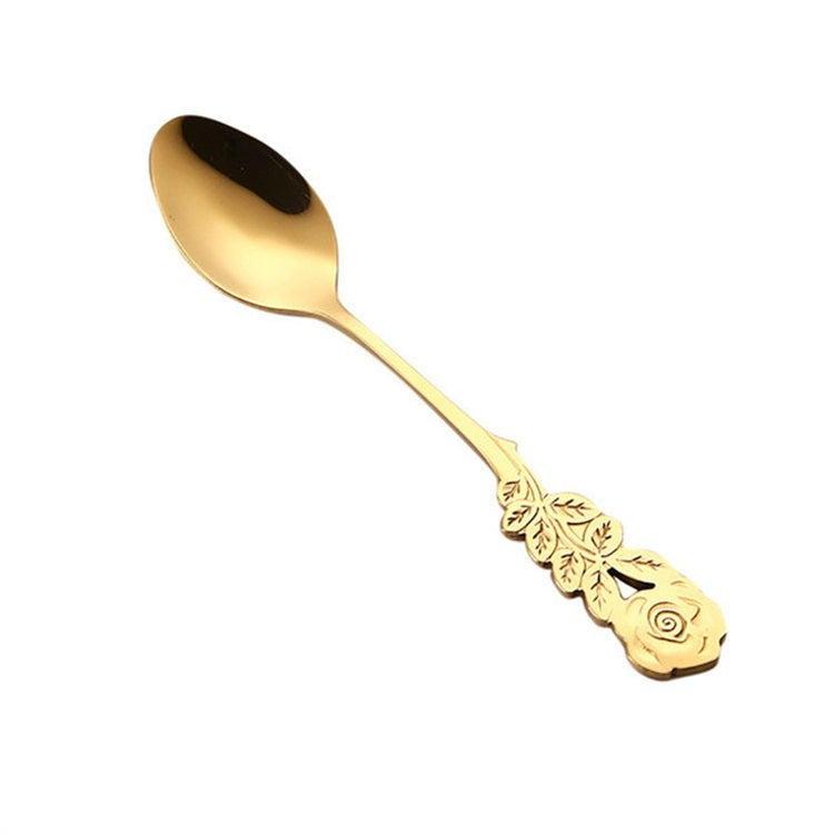 Small Mini Stainless Steel Rose Flower Coffee Spoon Strring Spoon Teaspoon Tea Spoon Dessert Spoon Long Handle Tableware(Titanium Gold)