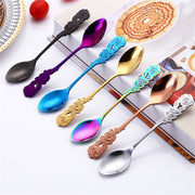 Small Mini Stainless Steel Rose Flower Coffee Spoon Strring Spoon Teaspoon Tea Spoon Dessert Spoon Long Handle Tableware(Titanium Gold)