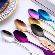 Small Mini Stainless Steel Rose Flower Coffee Spoon Strring Spoon Teaspoon Tea Spoon Dessert Spoon Long Handle Tableware(Multicolor)