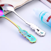 Small Mini Stainless Steel Rose Flower Coffee Spoon Strring Spoon Teaspoon Tea Spoon Dessert Spoon Long Handle Tableware(Purple)