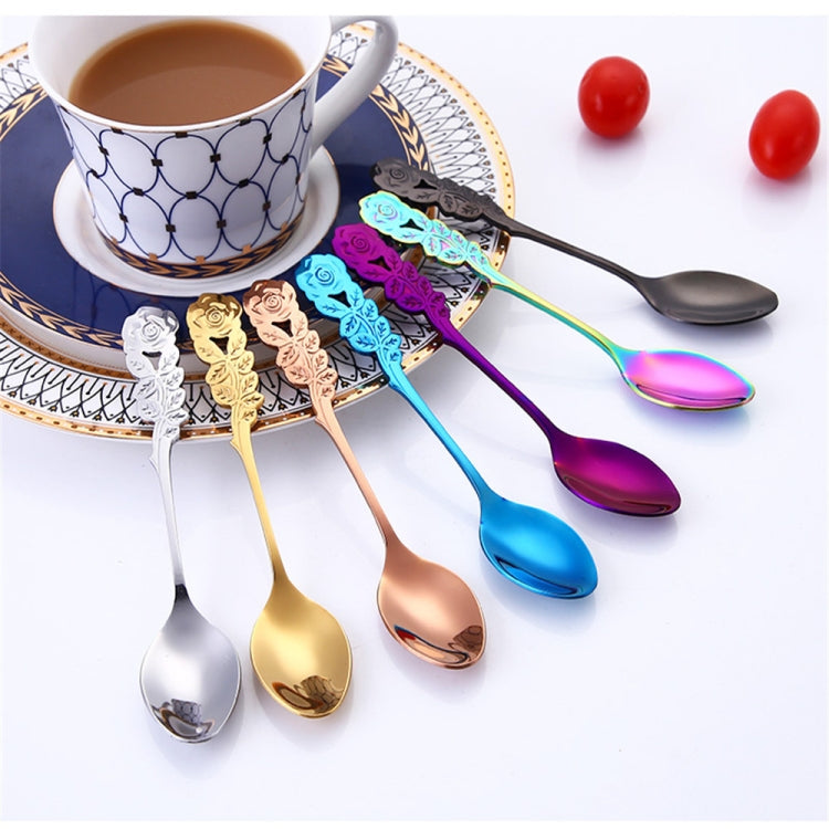 Small Mini Stainless Steel Rose Flower Coffee Spoon Strring Spoon Teaspoon Tea Spoon Dessert Spoon Long Handle Tableware(Purple)