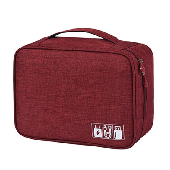 Digital Cable Bag Men Portable Travel Gadgets Pouch Power Cord Charger Headset Organizer(Wine red)