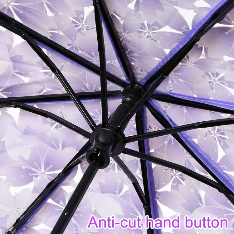 Cherry Blossom Transparent Triple-fold Umbrella Individual Folding Umbrella(Pink)