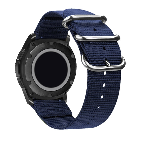 Washable Nylon Canvas Watchband, Band Width:20mm(Dark Blue with Silver Ring Buckle)