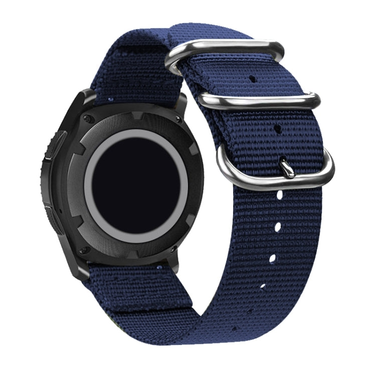 Washable Nylon Canvas Watchband, Band Width:20mm(Dark Blue with Silver Ring Buckle)