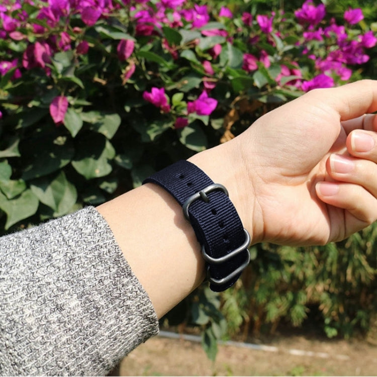Washable Nylon Canvas Watchband, Band Width:20mm(Dark Blue with Silver Ring Buckle)