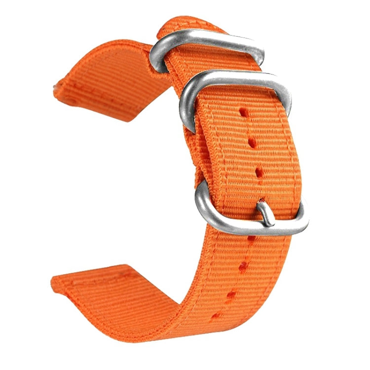 Washable Nylon Canvas Watchband, Band Width:20mm(Orange with Silver Ring Buckle)