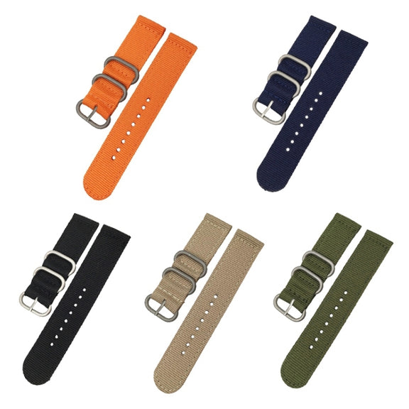 Washable Nylon Canvas Watchband, Band Width:20mm(Orange with Silver Ring Buckle)