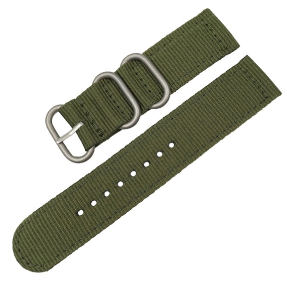 Washable Nylon Canvas Watchband, Band Width:20mm(Army Green with Silver Ring Buckle)